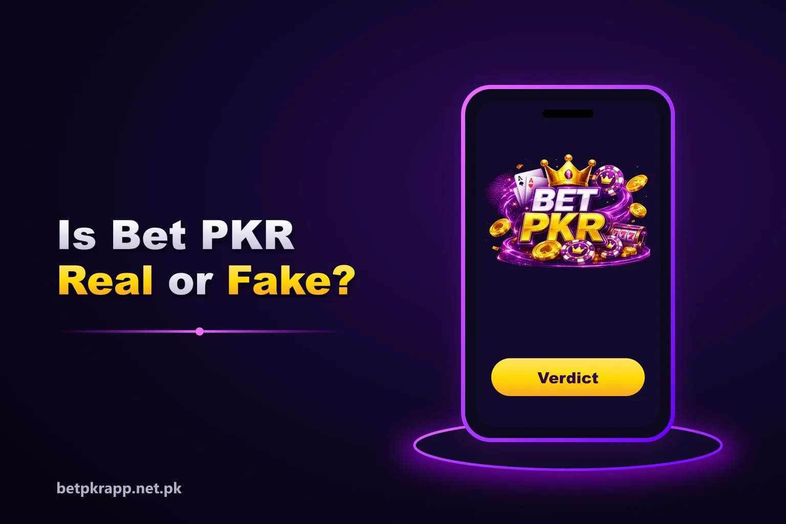 Is Betpkr real or fake verdict graphic with a shield and warning symbol on a phone screen