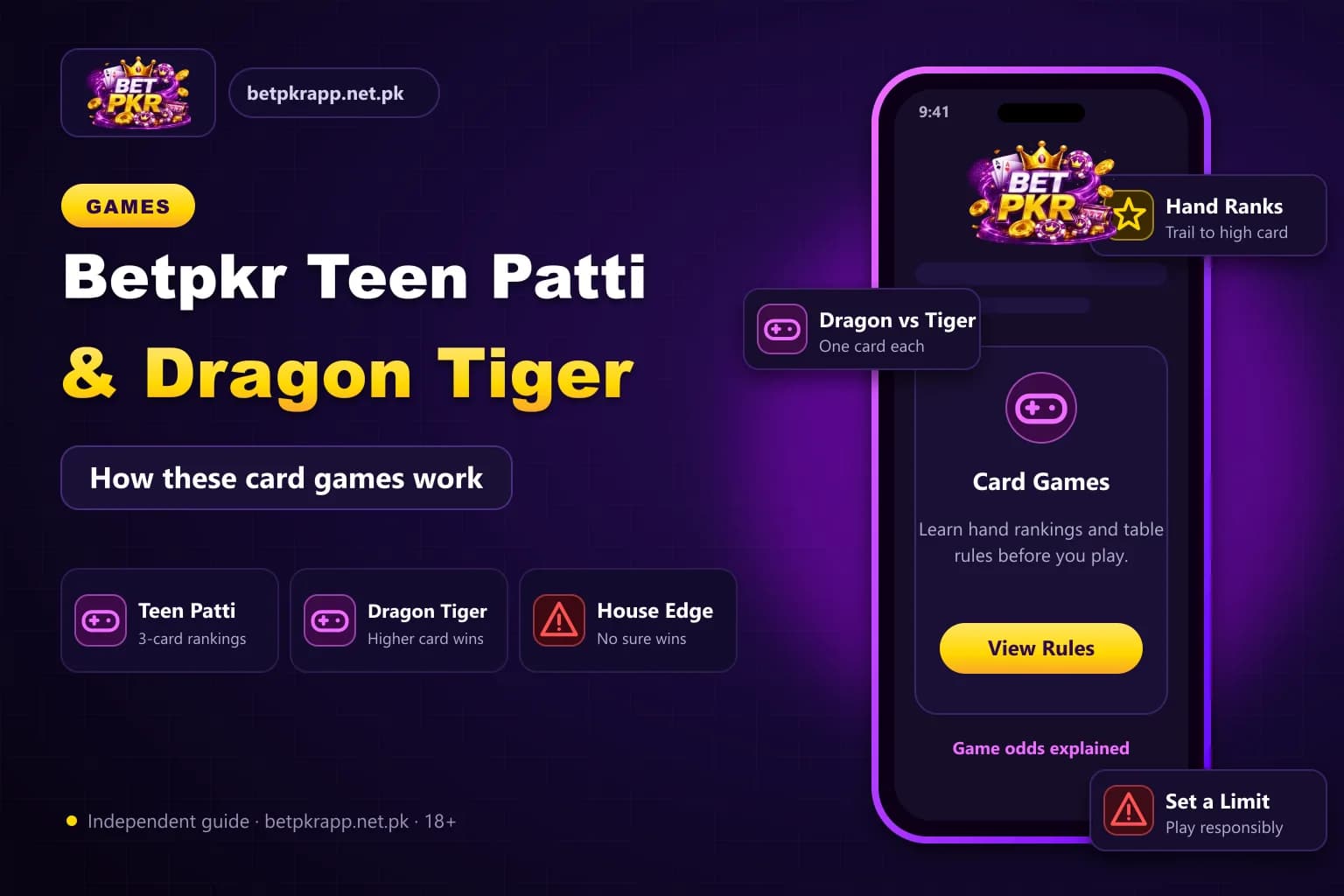 Teen Patti hand-ranking chart beside a Dragon Tiger card table layout for a Betpkr rules guide Teen Patti hand-ranking chart beside a Dragon Tiger card table layout for a Betpkr rules guide
